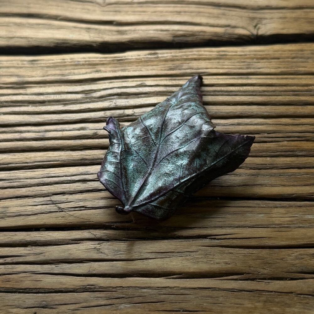 Nature’s Creations Brooch Copper Real Leaf Patina Botanical Statement Pin Retro